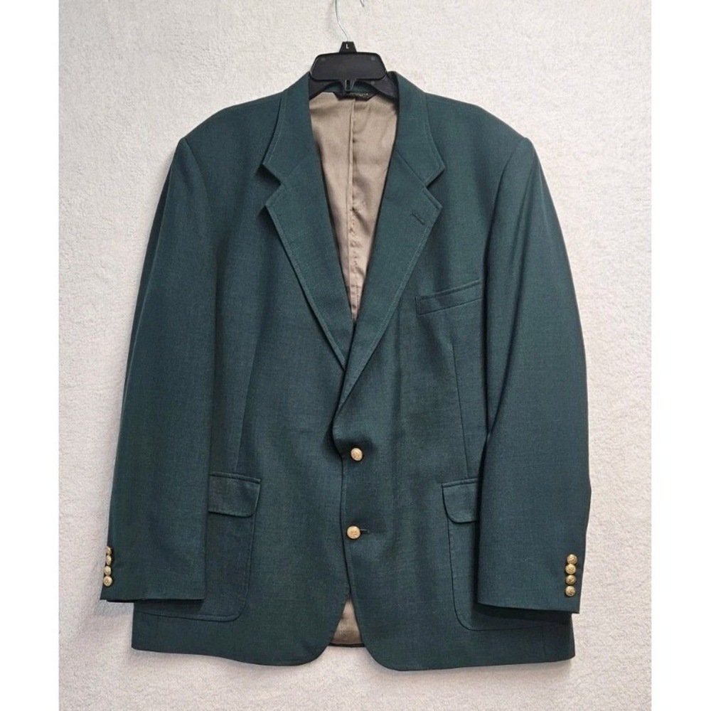 Sutter and Grant Blazer Mens Size 48L Green Two Gold Buttons Wool Blend Masters